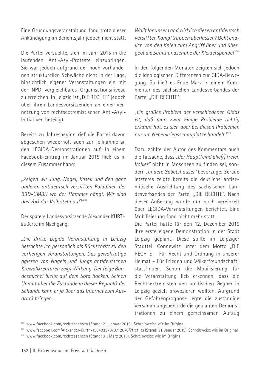 Seite 154 des Verfassungsschutzbericht 2015 Sachsen