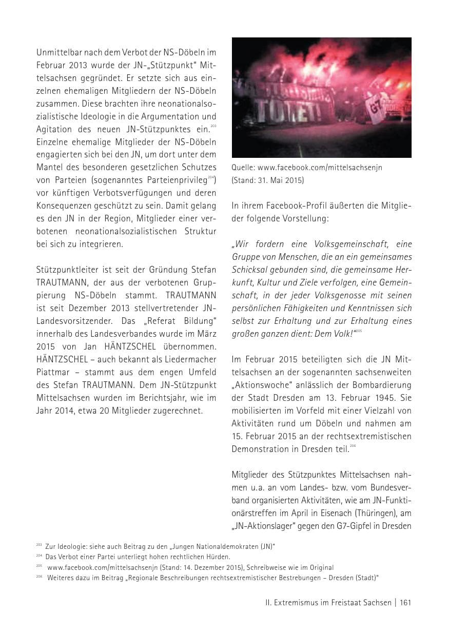 Seite 163 des Verfassungsschutzbericht 2015 Sachsen