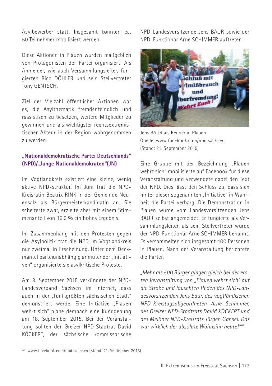 Seite 179 des Verfassungsschutzbericht 2015 Sachsen