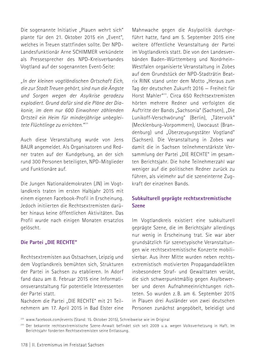 Seite 180 des Verfassungsschutzbericht 2015 Sachsen