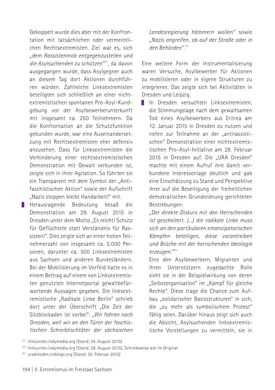 Seite 196 des Verfassungsschutzbericht 2015 Sachsen