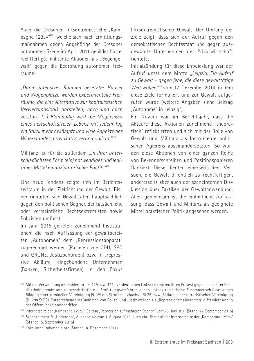 Seite 205 des Verfassungsschutzbericht 2015 Sachsen