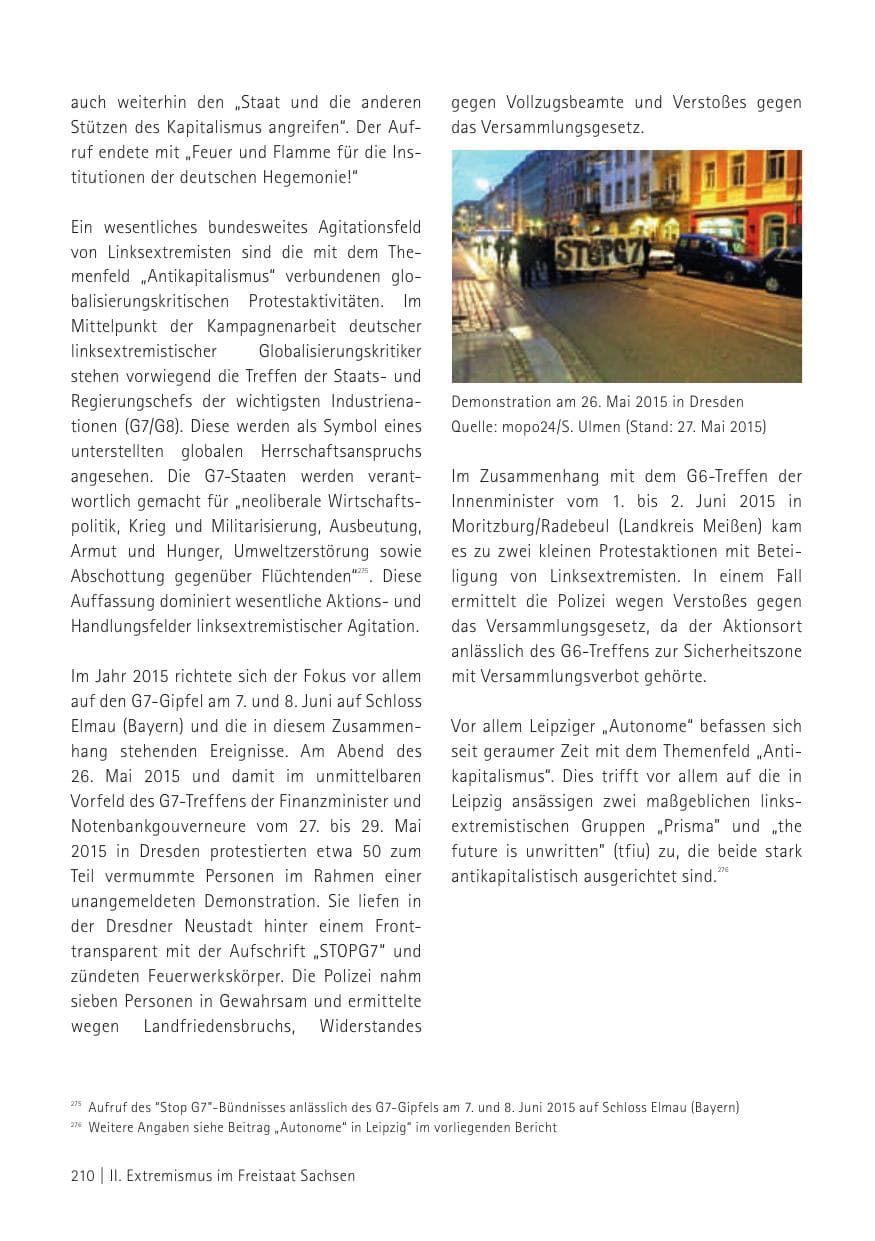 Seite 212 des Verfassungsschutzbericht 2015 Sachsen
