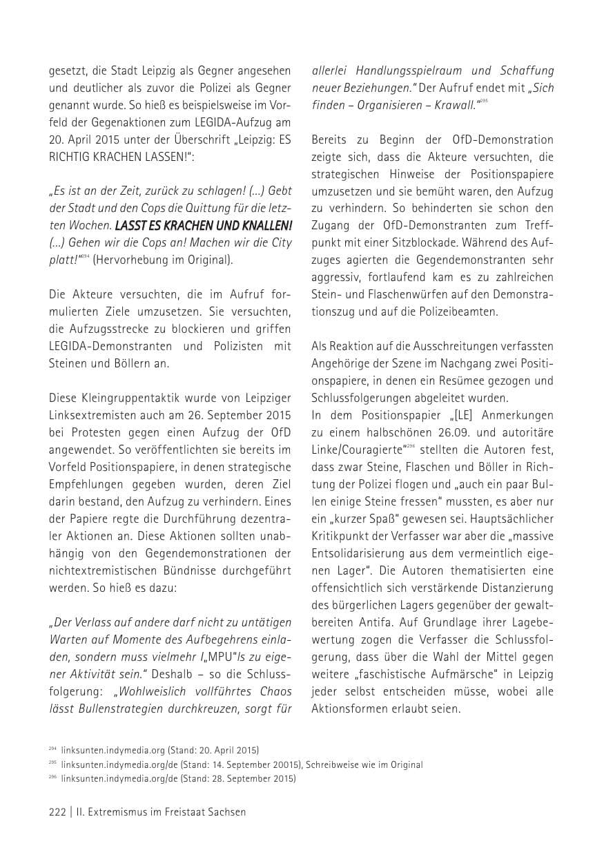 Seite 224 des Verfassungsschutzbericht 2015 Sachsen