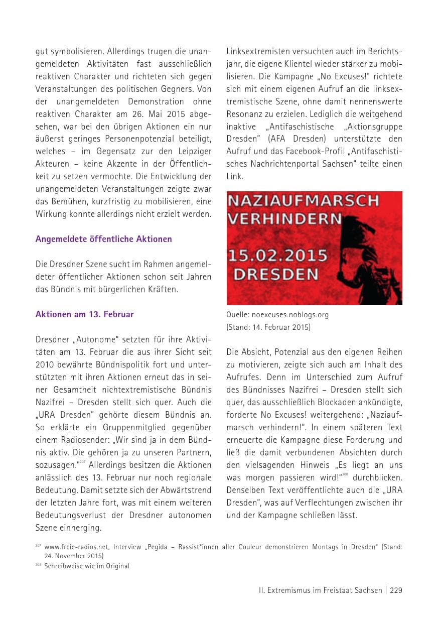 Seite 231 des Verfassungsschutzbericht 2015 Sachsen
