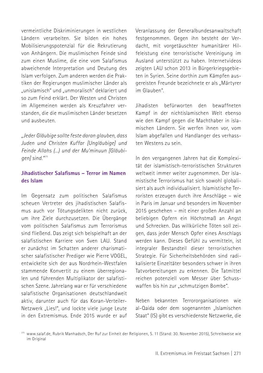 Seite 273 des Verfassungsschutzbericht 2015 Sachsen