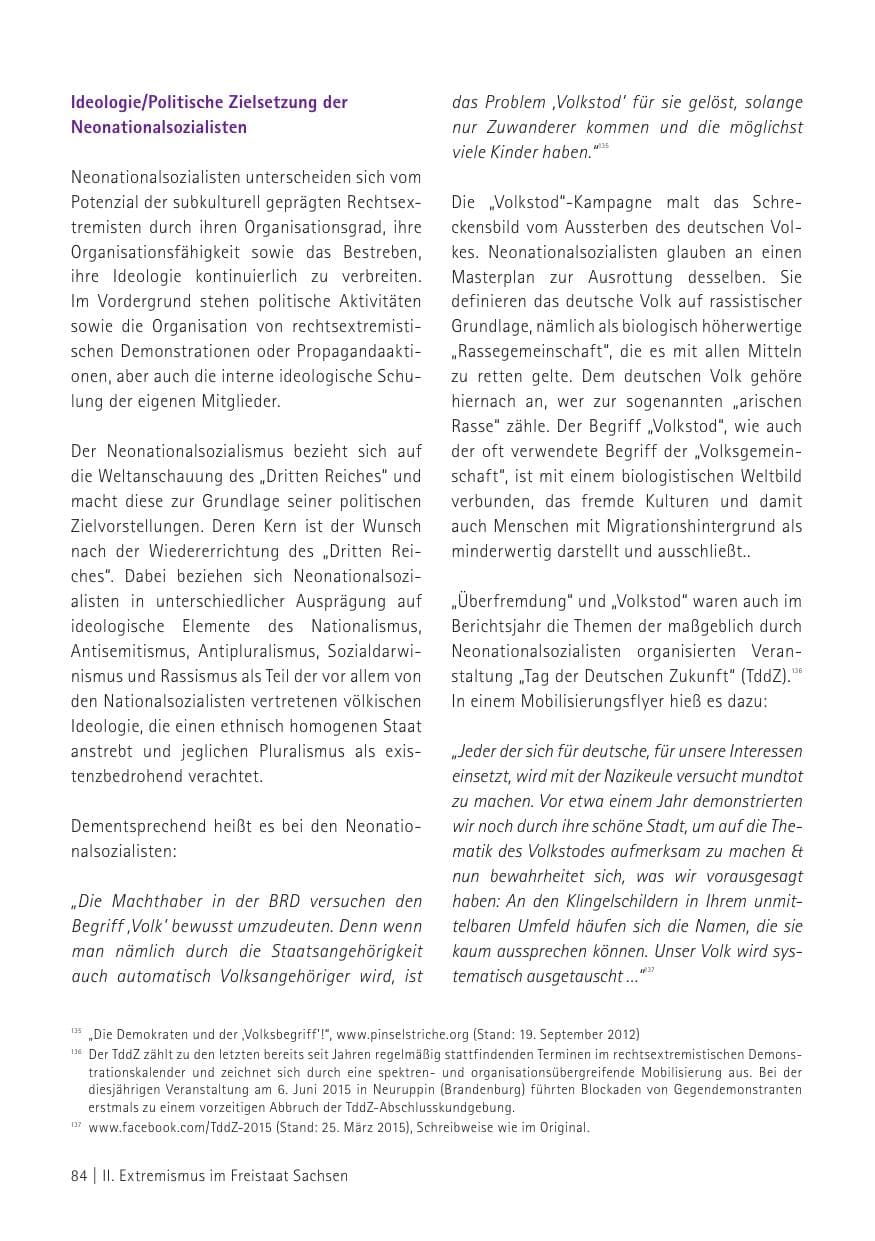 Seite 86 des Verfassungsschutzbericht 2015 Sachsen