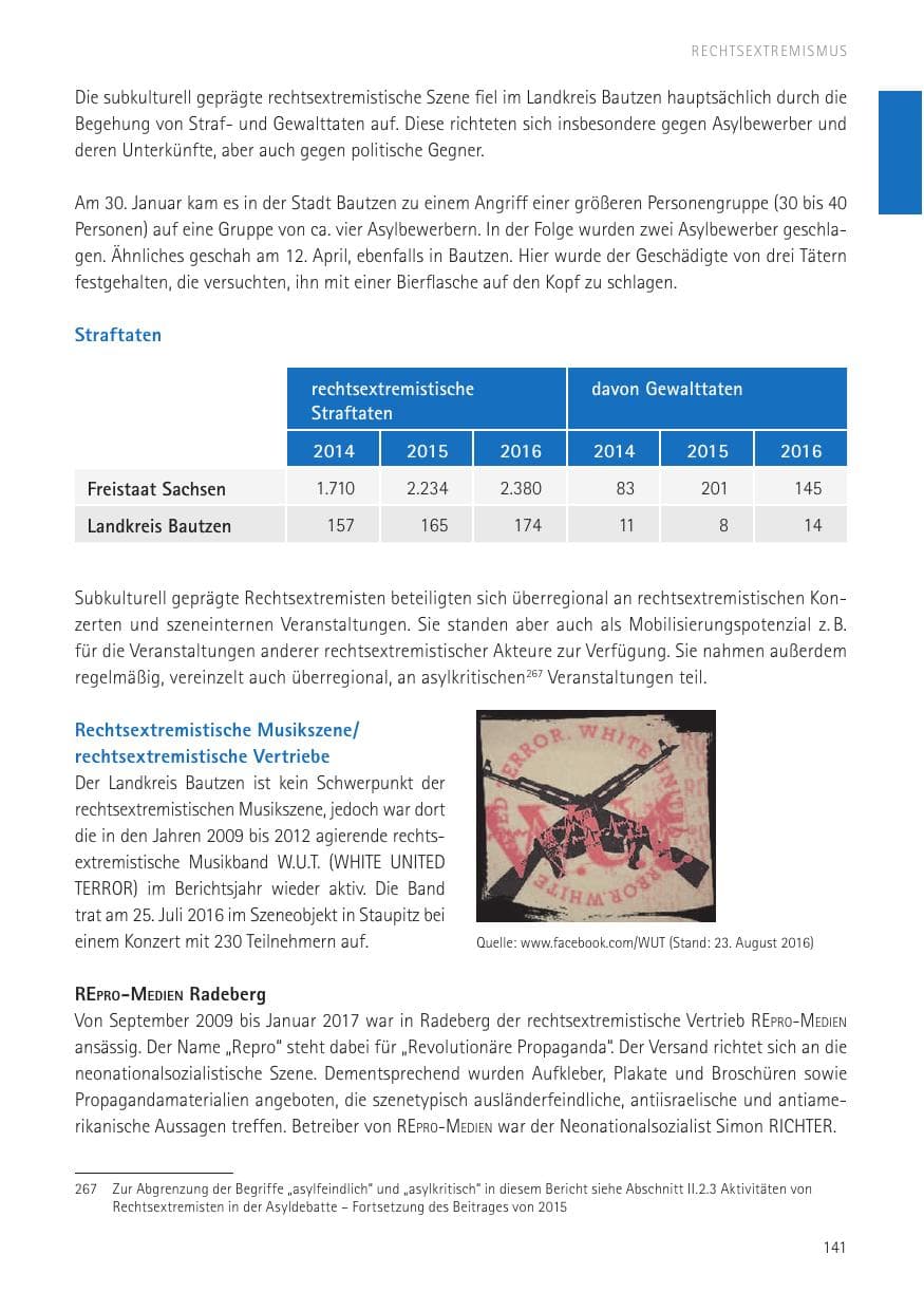 Seite 143 des Verfassungsschutzbericht 2016 Sachsen