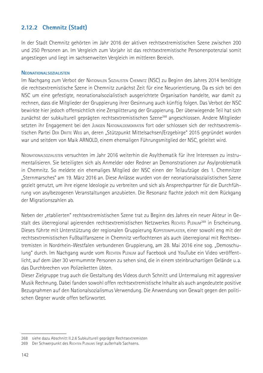 Seite 144 des Verfassungsschutzbericht 2016 Sachsen