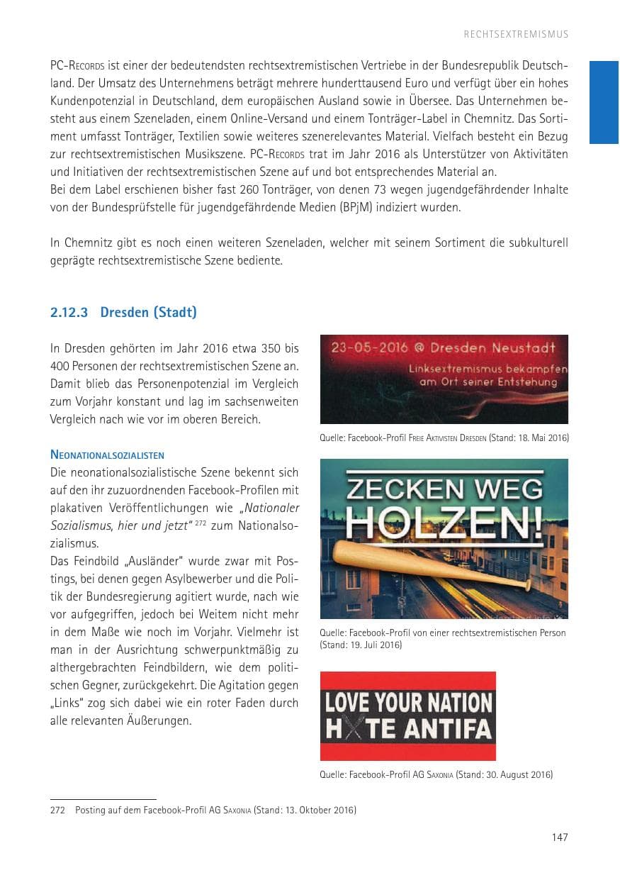 Seite 149 des Verfassungsschutzbericht 2016 Sachsen