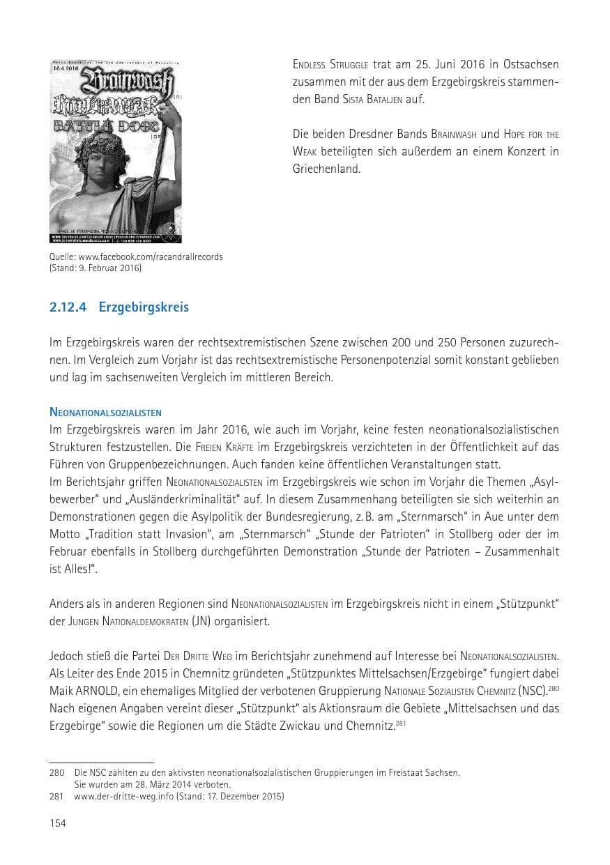 Seite 156 des Verfassungsschutzbericht 2016 Sachsen