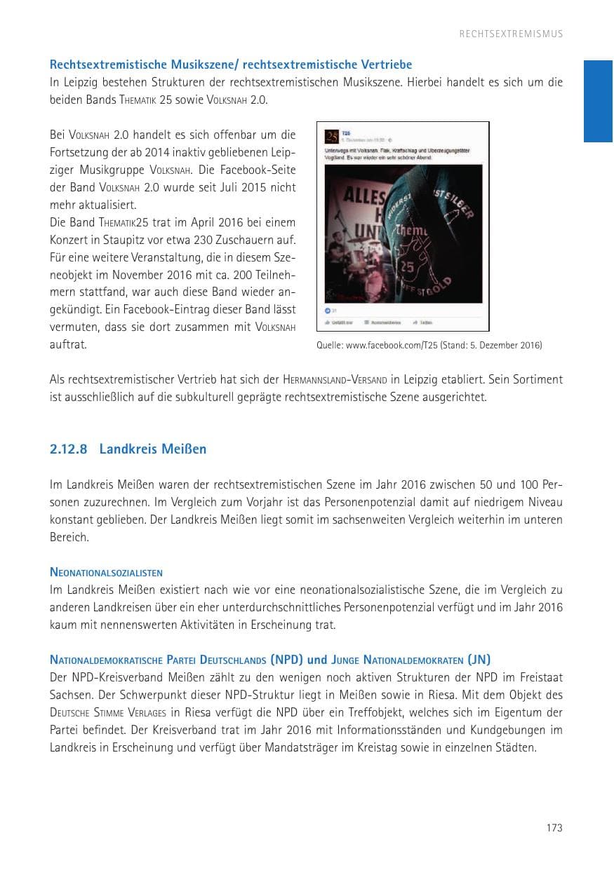 Seite 175 des Verfassungsschutzbericht 2016 Sachsen