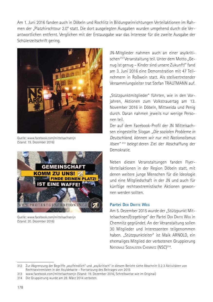 Seite 180 des Verfassungsschutzbericht 2016 Sachsen