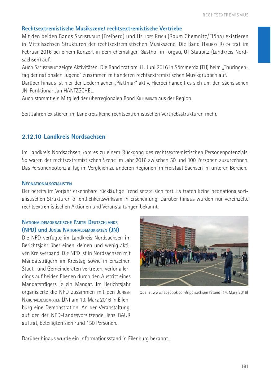 Seite 183 des Verfassungsschutzbericht 2016 Sachsen