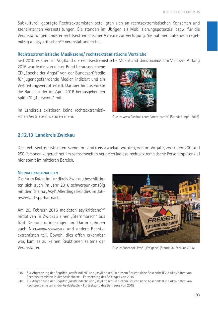 Seite 195 des Verfassungsschutzbericht 2016 Sachsen
