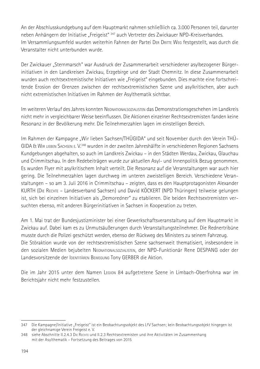 Seite 196 des Verfassungsschutzbericht 2016 Sachsen