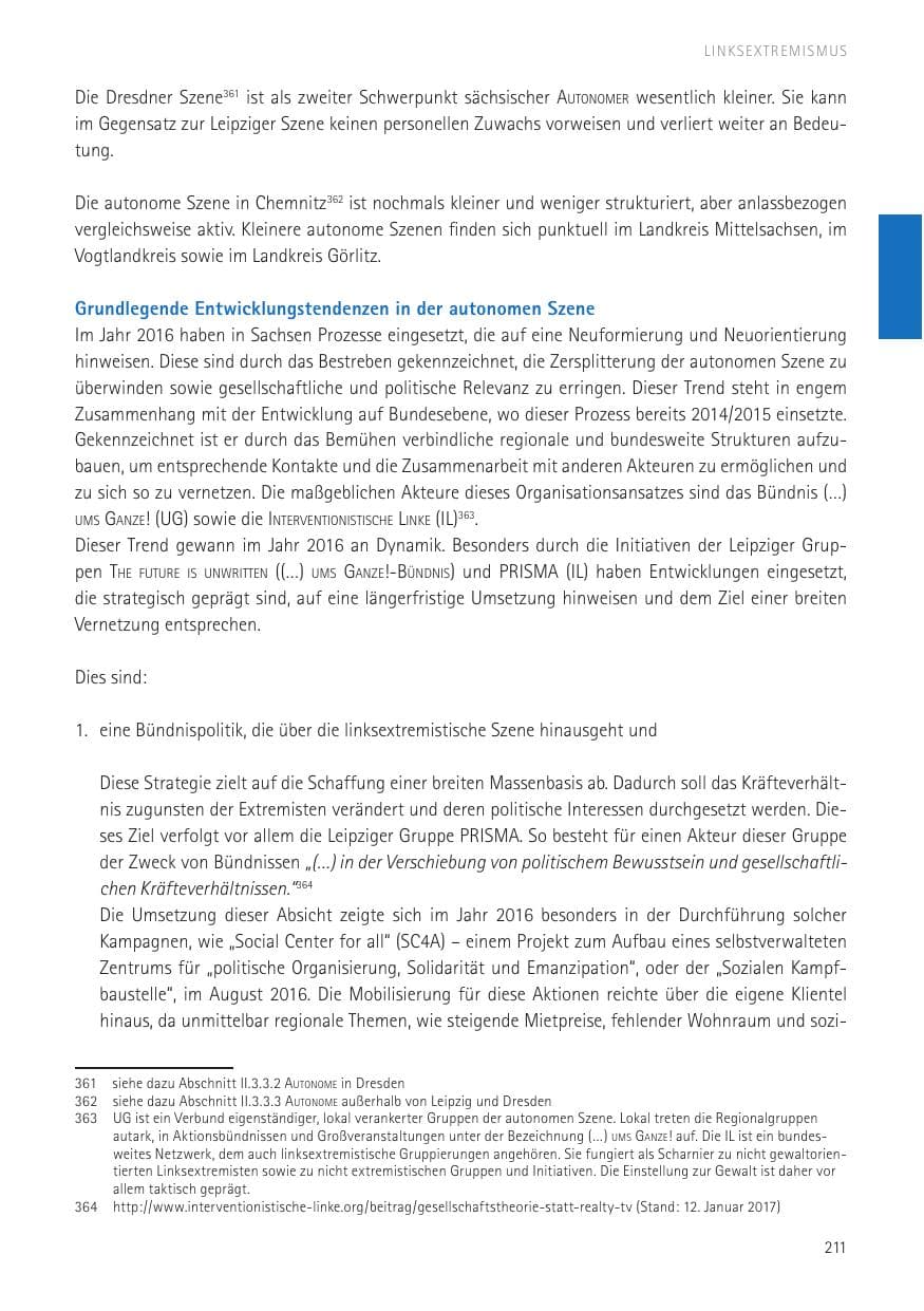Seite 213 des Verfassungsschutzbericht 2016 Sachsen