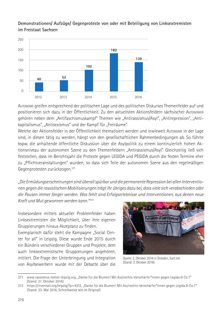 Seite 218 des Verfassungsschutzbericht 2016 Sachsen