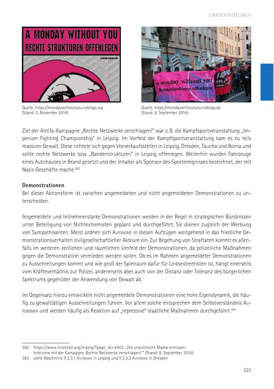 Seite 225 des Verfassungsschutzbericht 2016 Sachsen