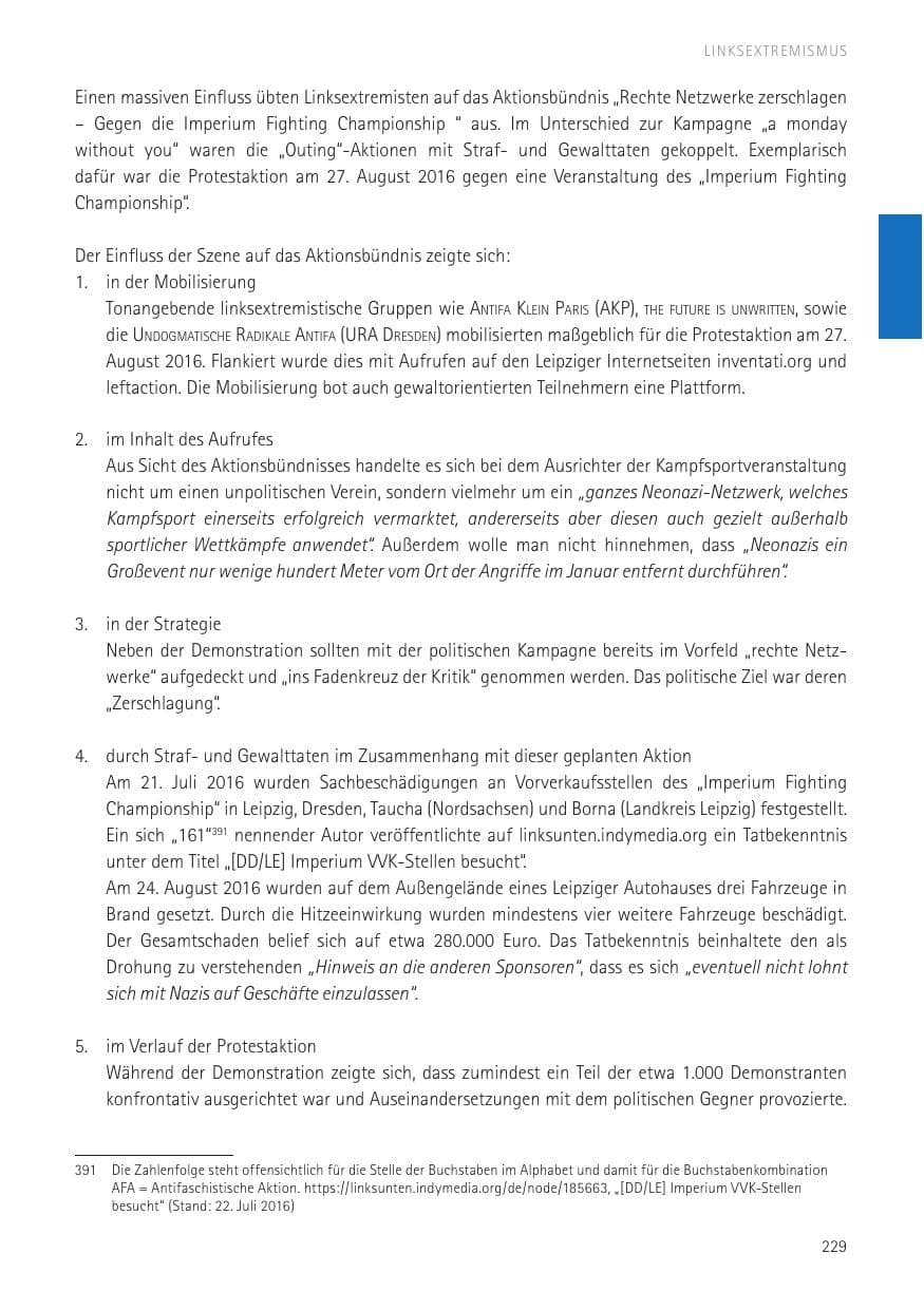 Seite 231 des Verfassungsschutzbericht 2016 Sachsen