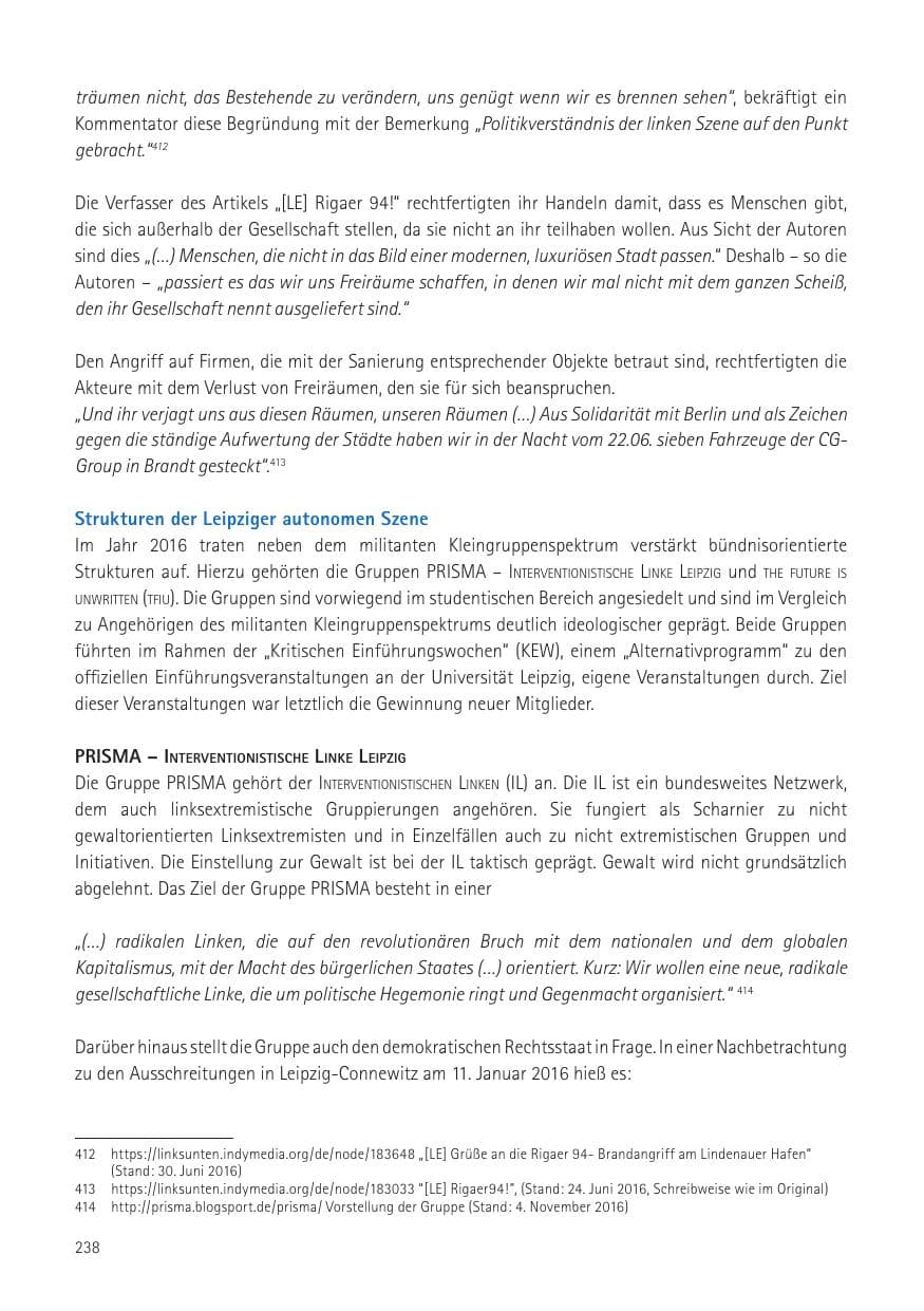 Seite 240 des Verfassungsschutzbericht 2016 Sachsen