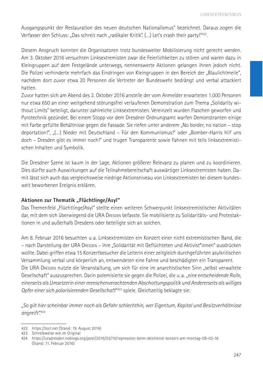 Seite 249 des Verfassungsschutzbericht 2016 Sachsen