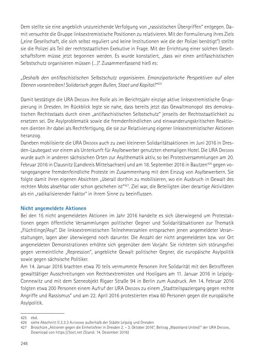 Seite 250 des Verfassungsschutzbericht 2016 Sachsen