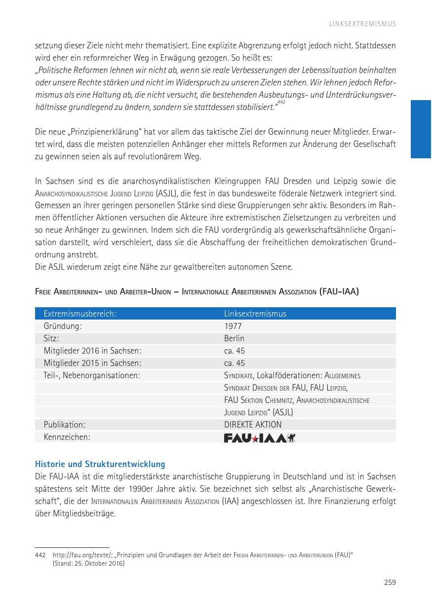 Seite 261 des Verfassungsschutzbericht 2016 Sachsen