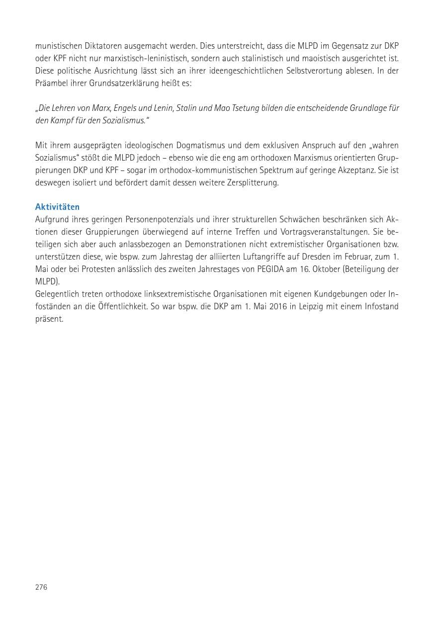 Seite 278 des Verfassungsschutzbericht 2016 Sachsen