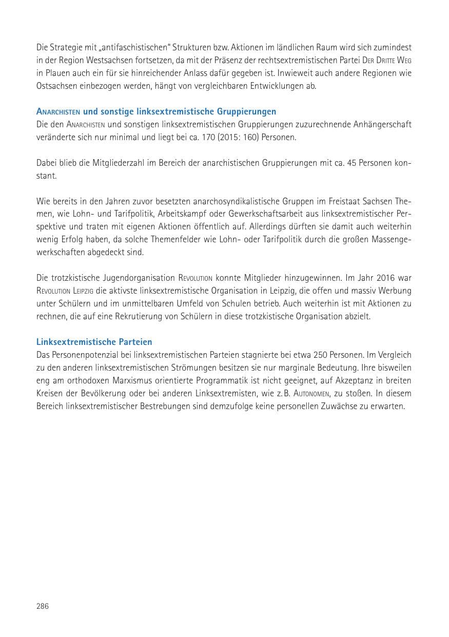 Seite 288 des Verfassungsschutzbericht 2016 Sachsen