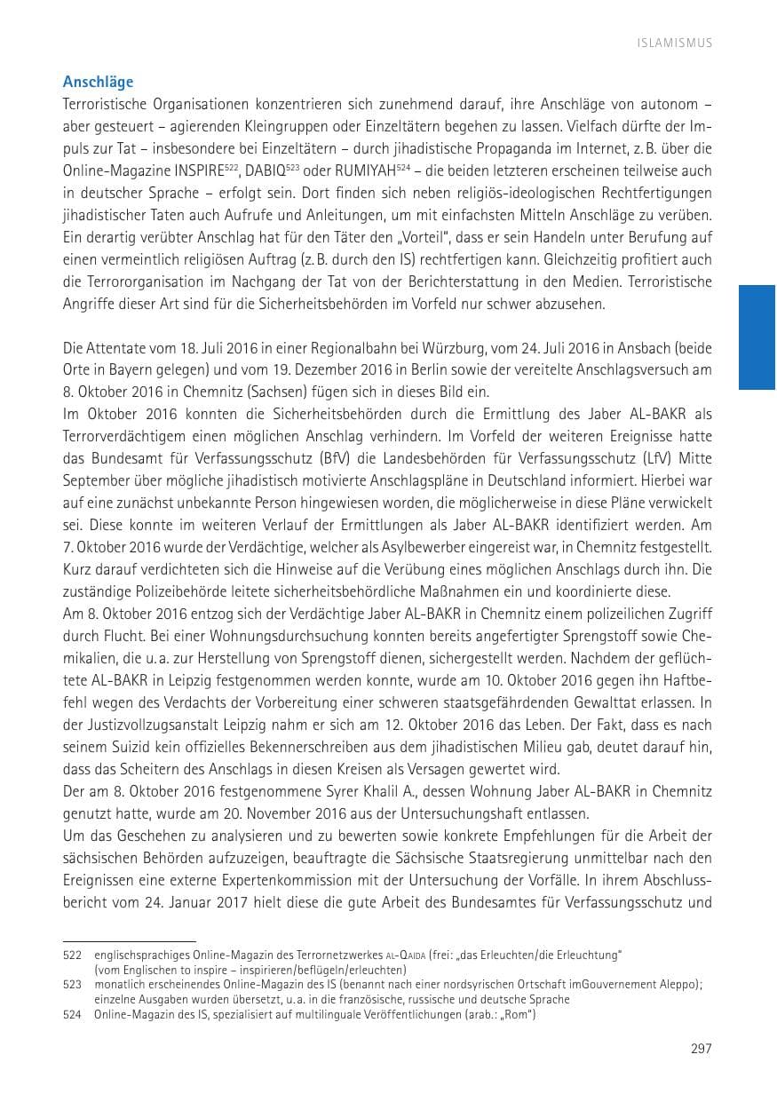 Seite 299 des Verfassungsschutzbericht 2016 Sachsen