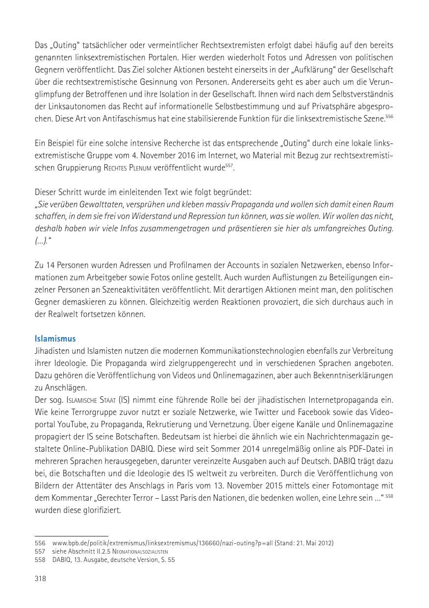 Seite 320 des Verfassungsschutzbericht 2016 Sachsen