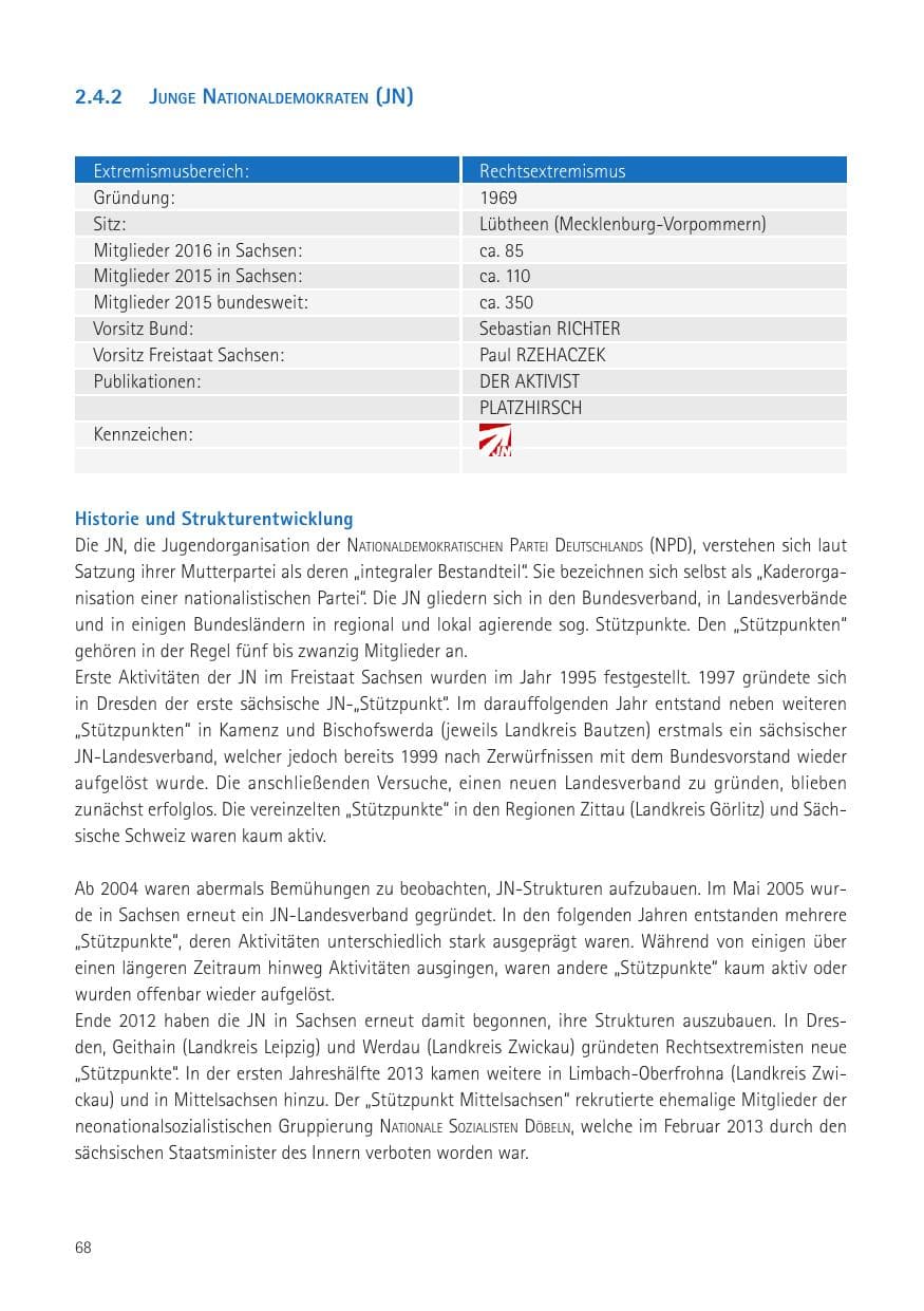 Seite 70 des Verfassungsschutzbericht 2016 Sachsen