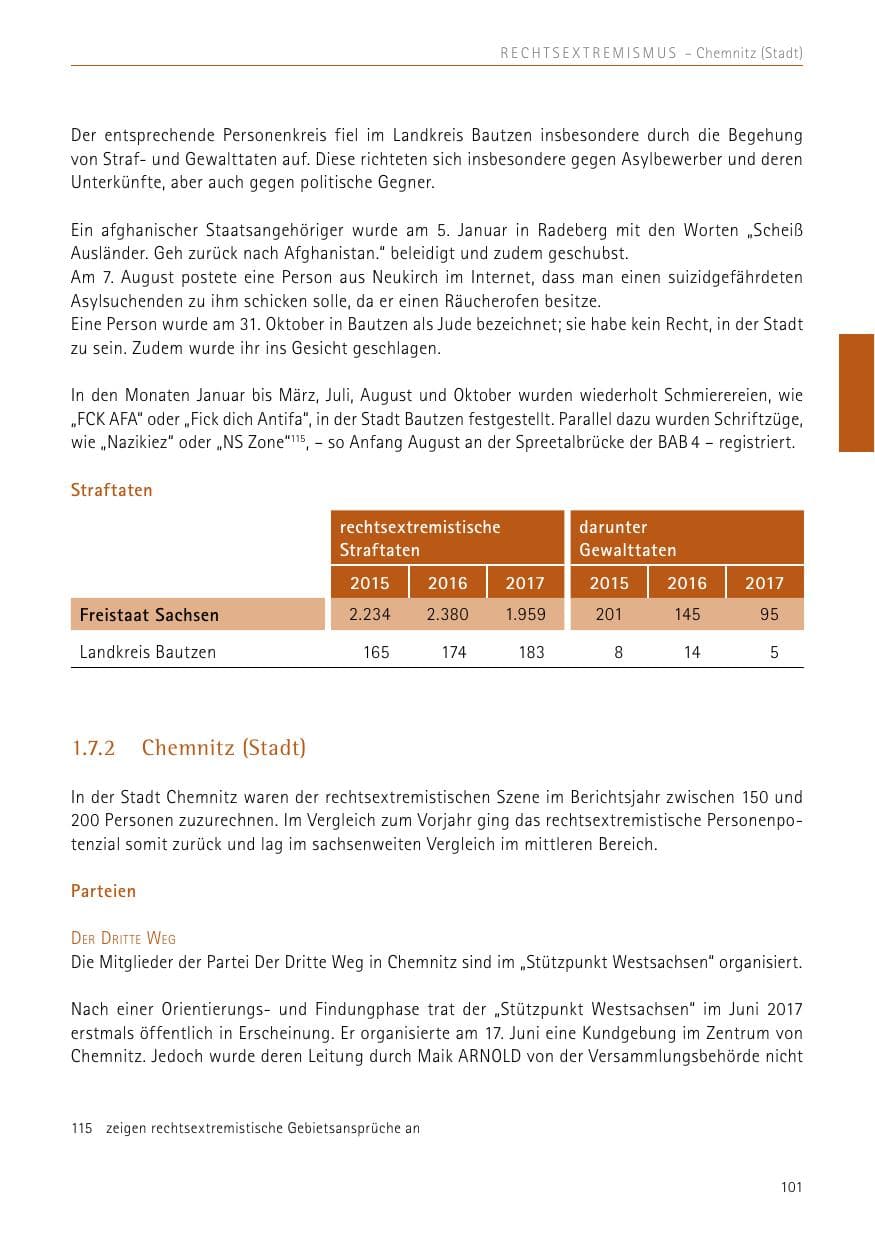 Seite 101 des Verfassungsschutzbericht 2017 Sachsen