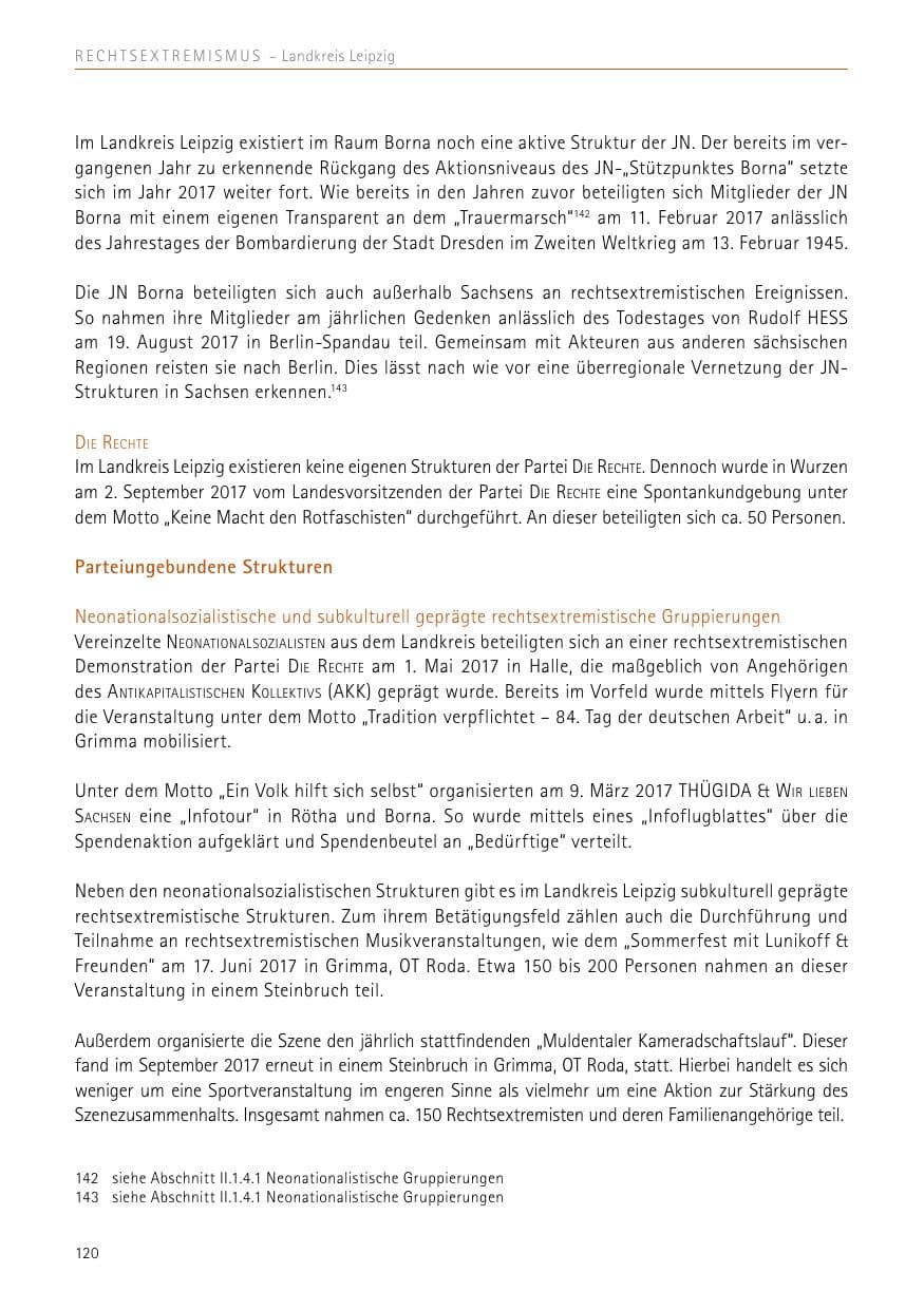 Seite 120 des Verfassungsschutzbericht 2017 Sachsen