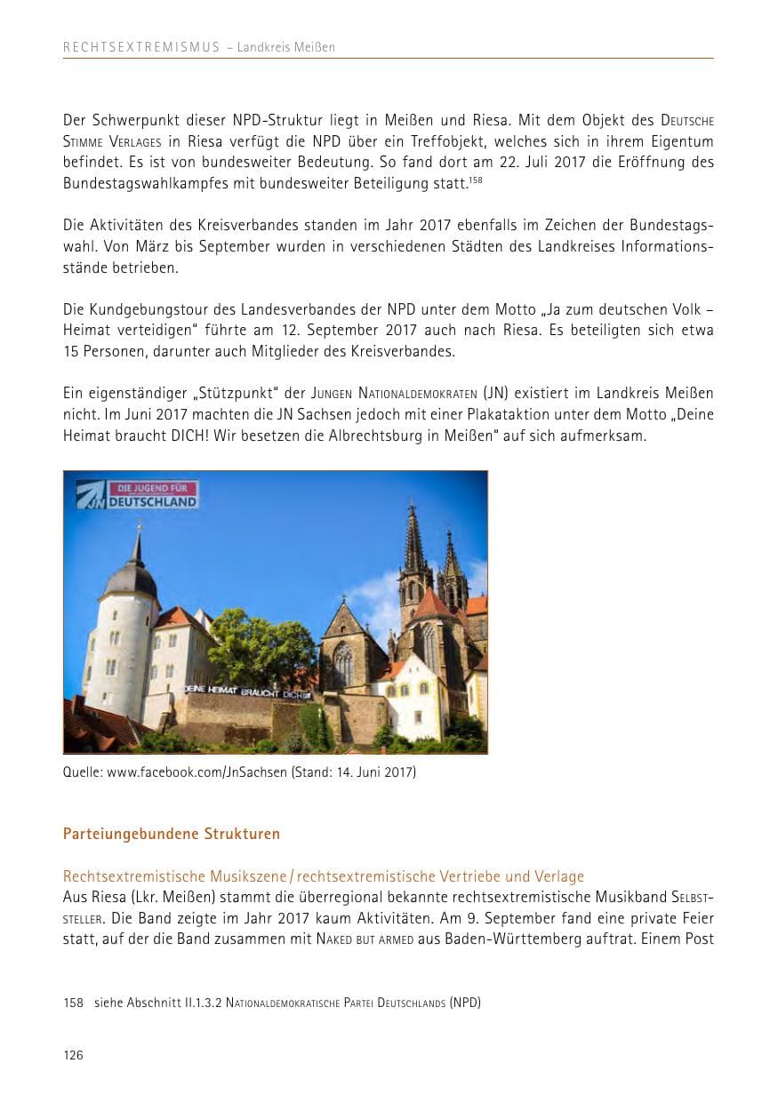 Seite 126 des Verfassungsschutzbericht 2017 Sachsen