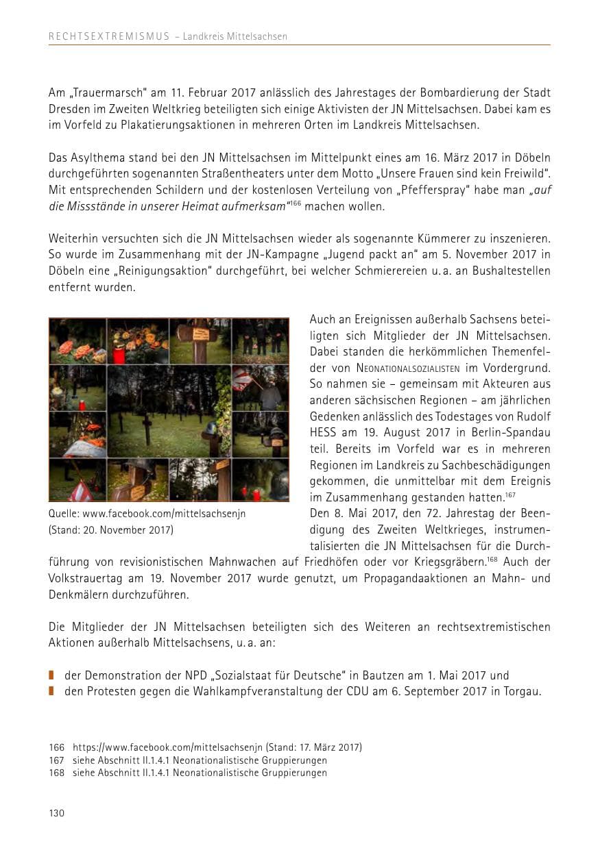 Seite 130 des Verfassungsschutzbericht 2017 Sachsen
