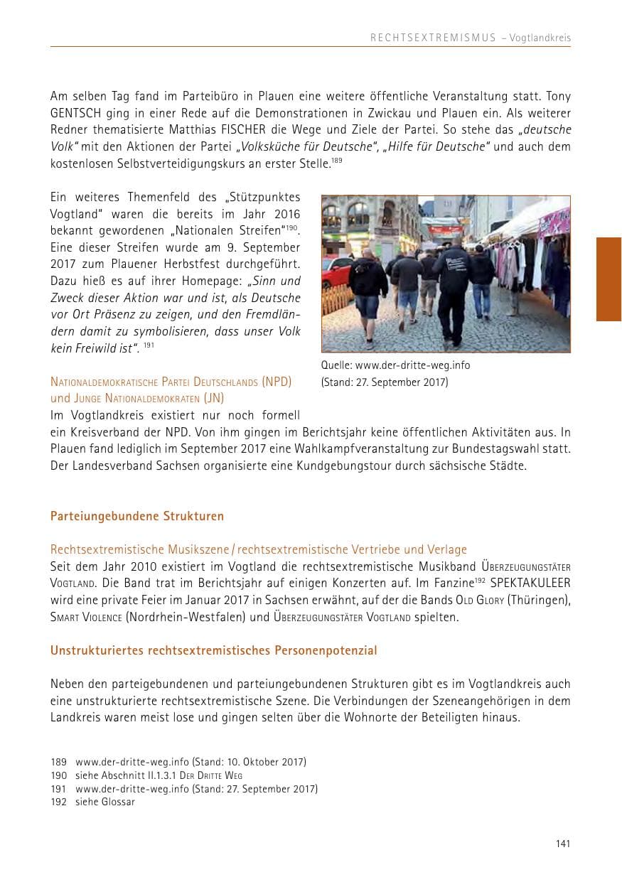 Seite 141 des Verfassungsschutzbericht 2017 Sachsen