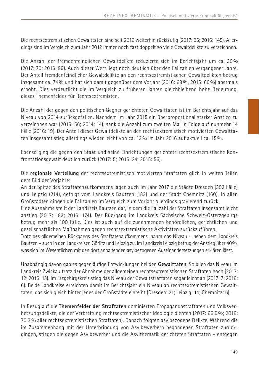 Seite 149 des Verfassungsschutzbericht 2017 Sachsen