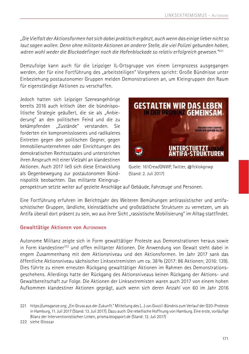 Seite 171 des Verfassungsschutzbericht 2017 Sachsen