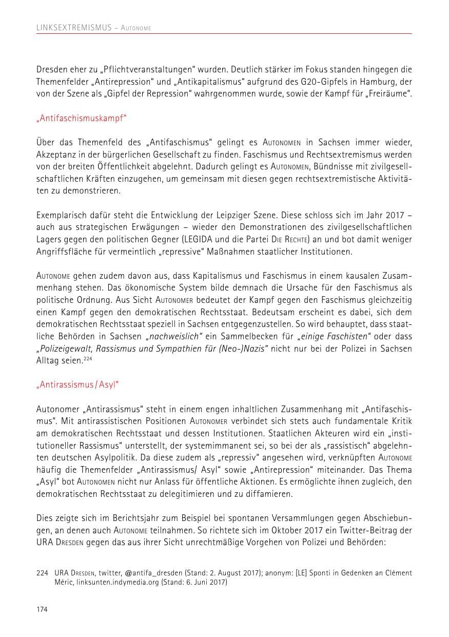 Seite 174 des Verfassungsschutzbericht 2017 Sachsen