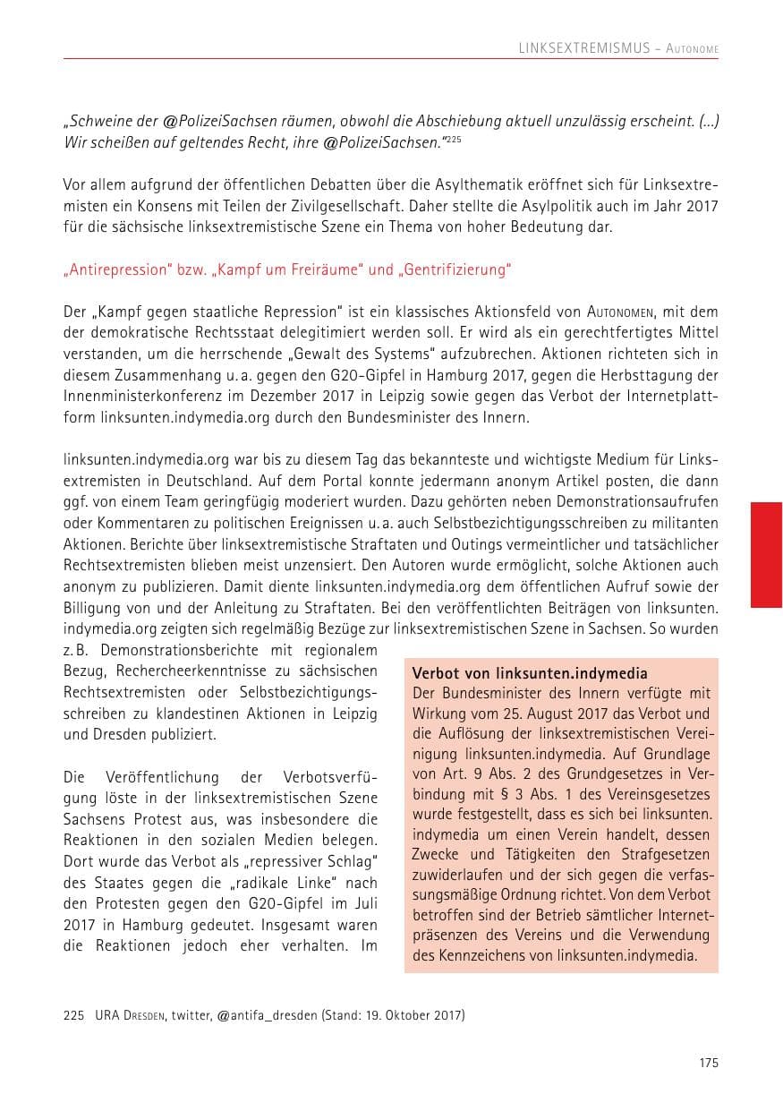 Seite 175 des Verfassungsschutzbericht 2017 Sachsen