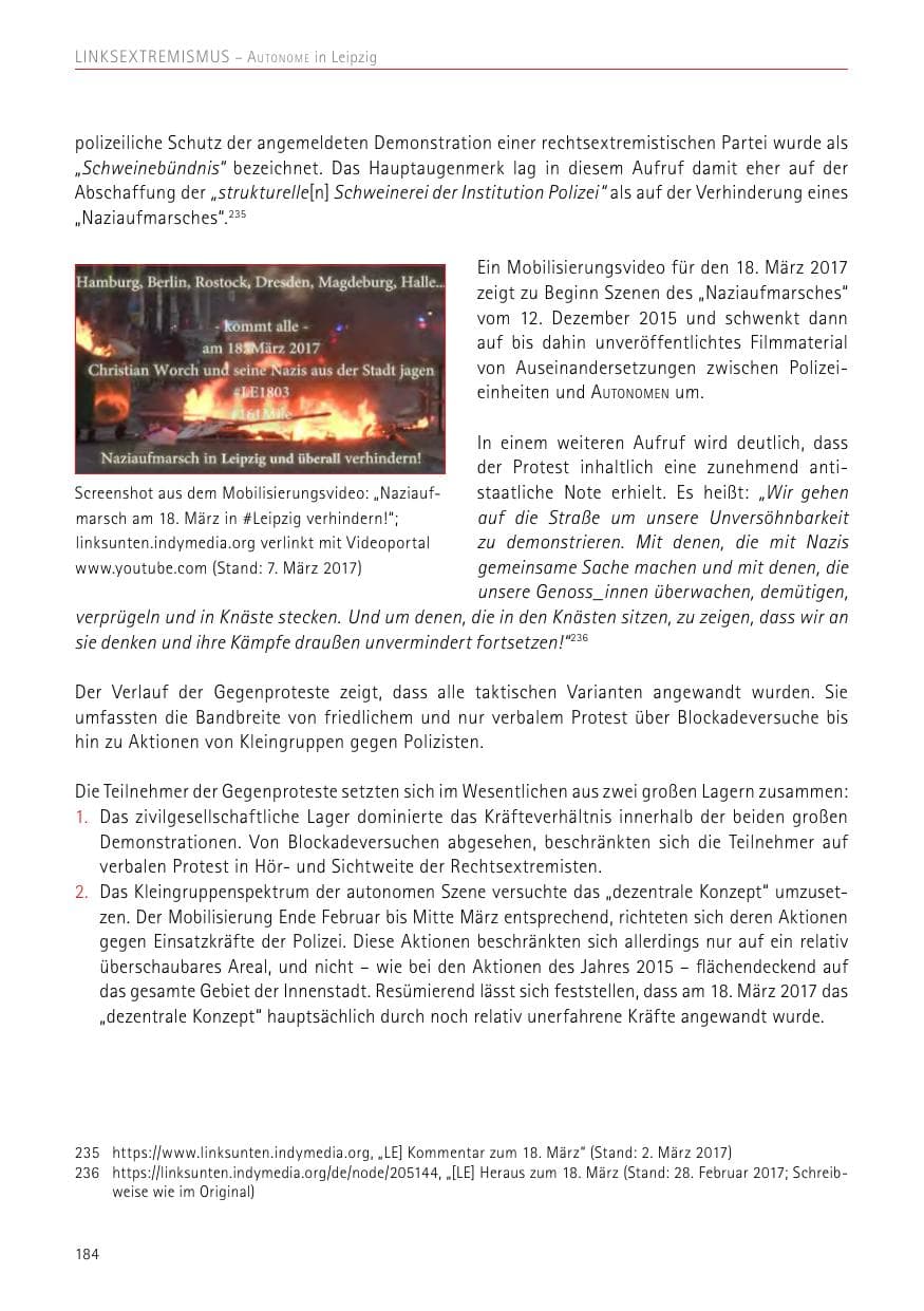 Seite 184 des Verfassungsschutzbericht 2017 Sachsen
