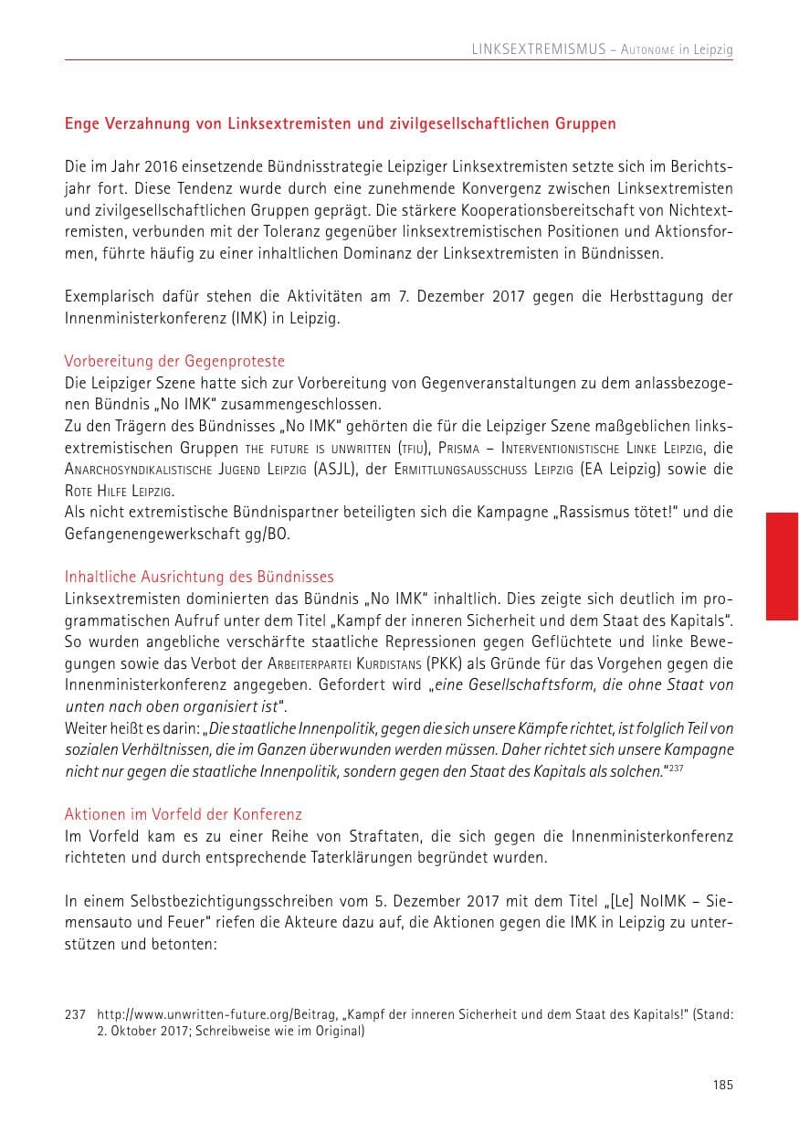 Seite 185 des Verfassungsschutzbericht 2017 Sachsen