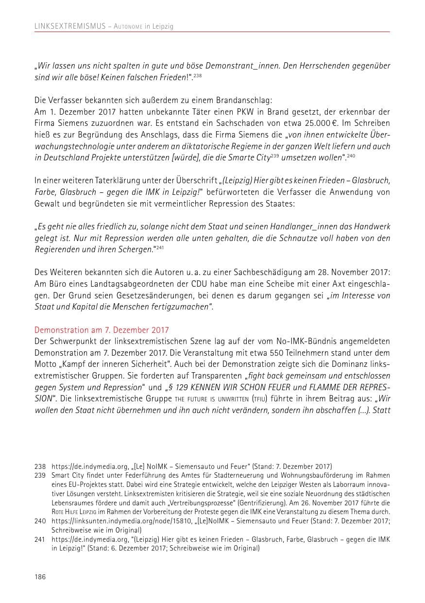 Seite 186 des Verfassungsschutzbericht 2017 Sachsen