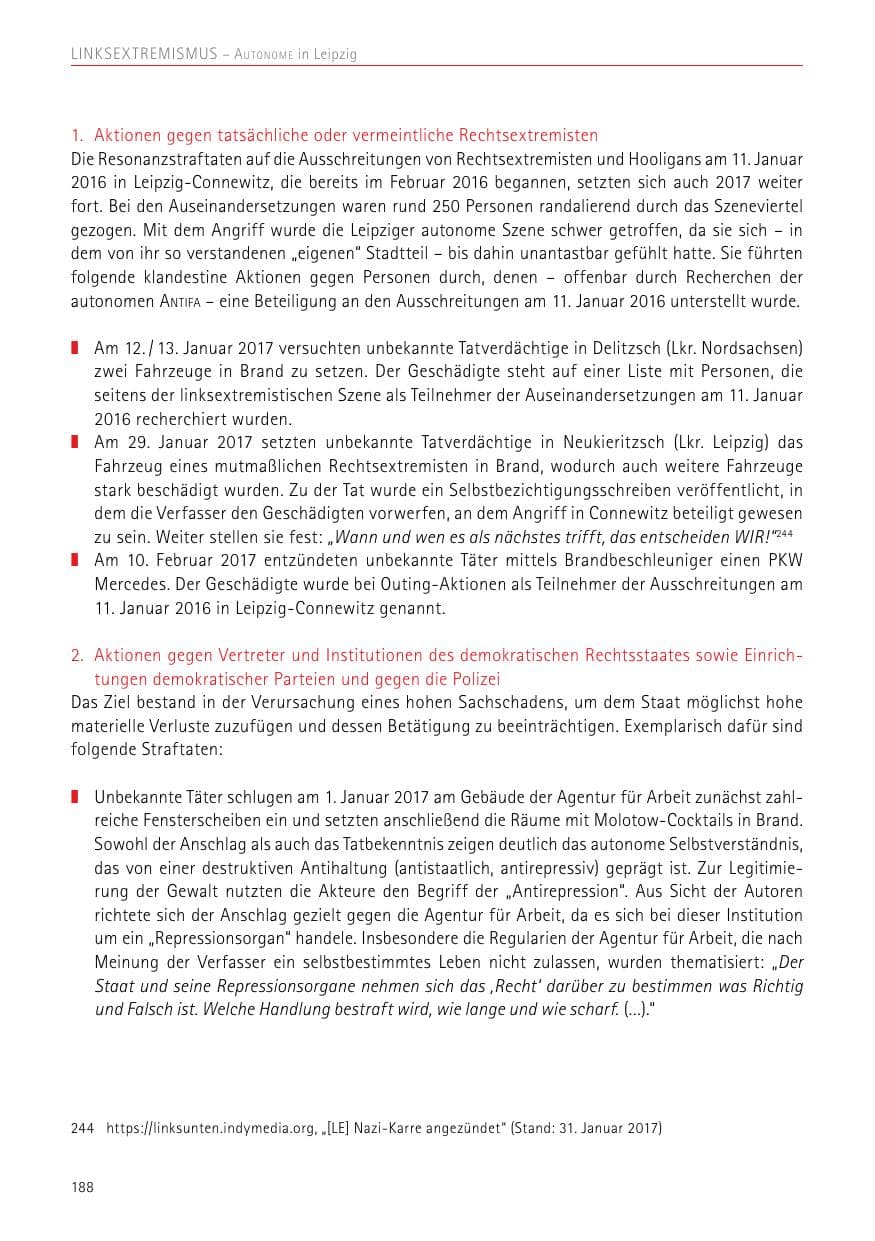 Seite 188 des Verfassungsschutzbericht 2017 Sachsen