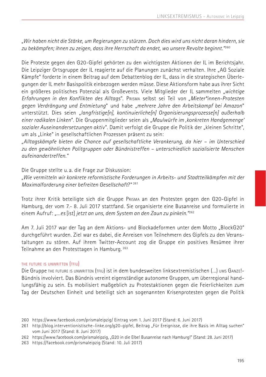 Seite 195 des Verfassungsschutzbericht 2017 Sachsen