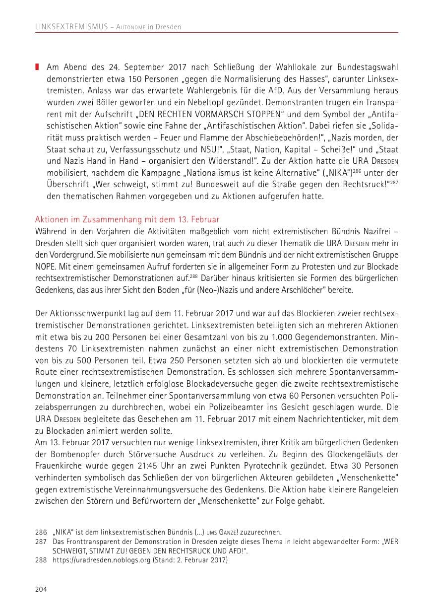 Seite 204 des Verfassungsschutzbericht 2017 Sachsen