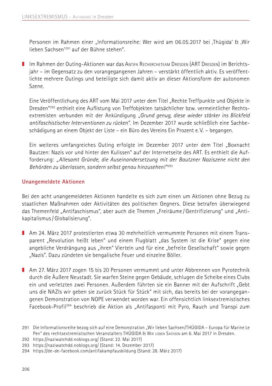 Seite 206 des Verfassungsschutzbericht 2017 Sachsen