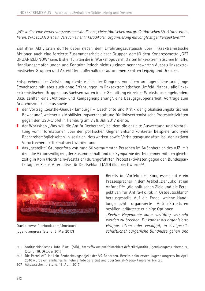 Seite 212 des Verfassungsschutzbericht 2017 Sachsen